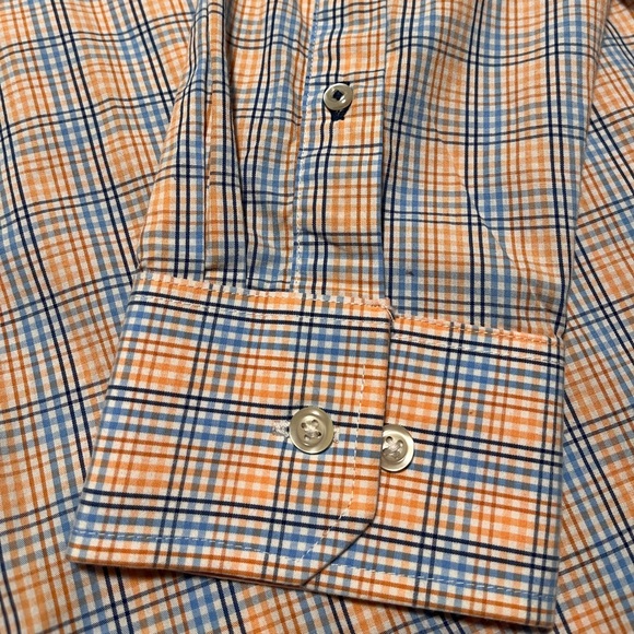 Izod Men's Button Up, Long Sleeve Blue and Orange Plaid Dress Shirt Size XLarge - Picture 6 of 10